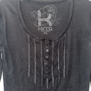 Kirra Pacsun Long Sleeved Shirt XL Women's Ruffled Whimsigoth Black Y2K Ribbed